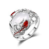 Fashion Creative Moonstone Feather Bezel Settiing 925 Sterling Silver Rings For Women Vintage Red Ruby Engagement Wedding Ring