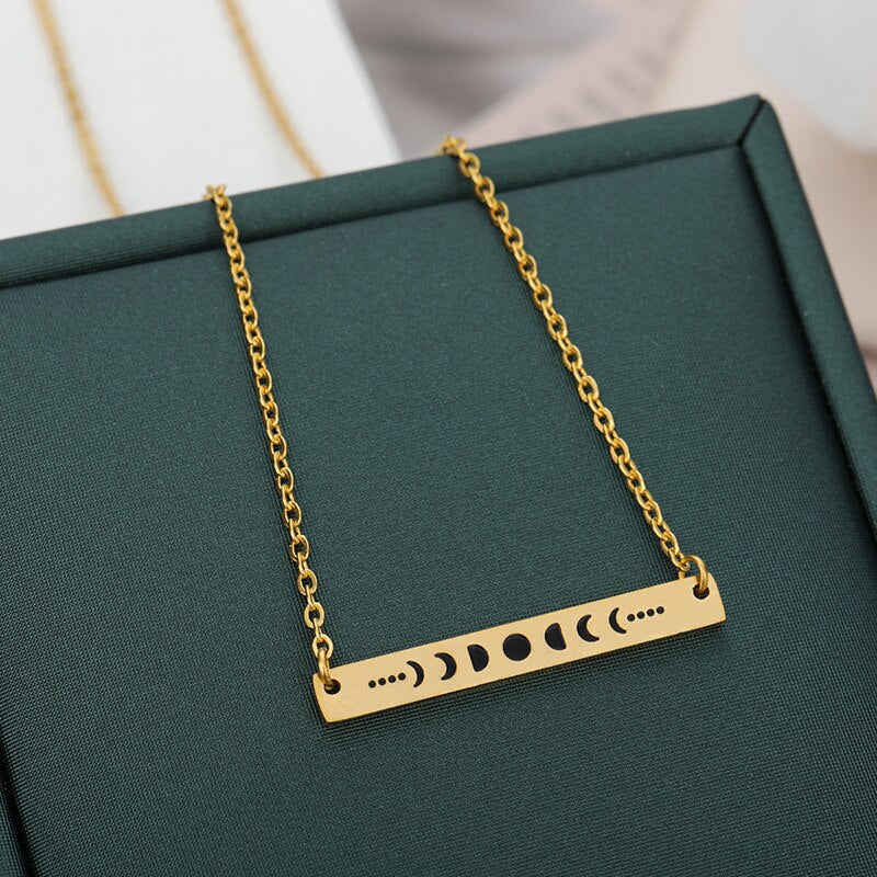 Crescent Moon Phase Necklaces Simple Bar Necklace Women's Stainless Steel Rose Gold Lunar Eclipse Jewelry Party Gifts