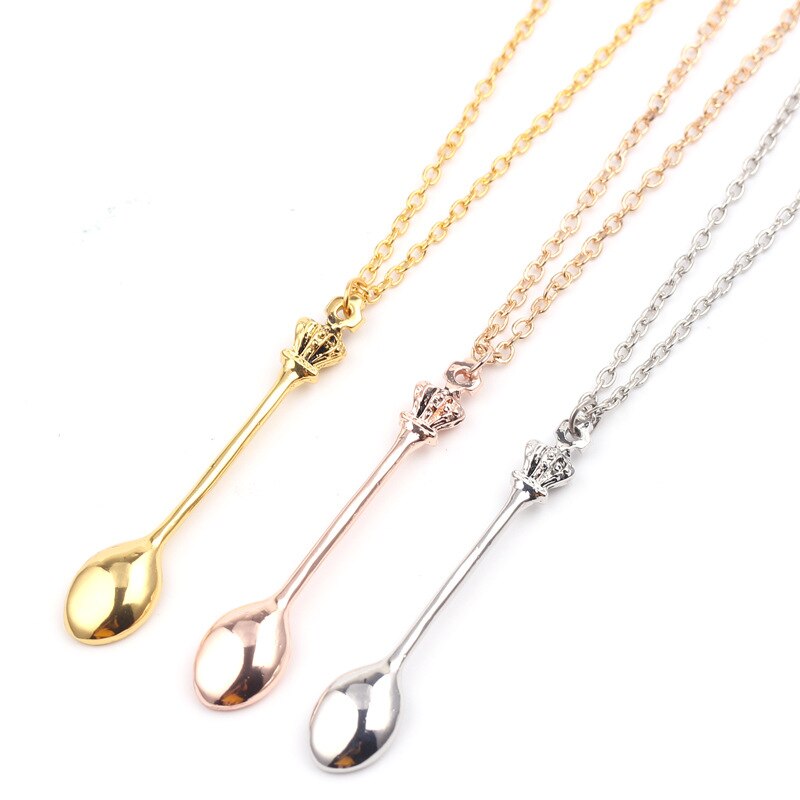 Crown Mini Tea Spoon Classic Royal Alice Snuff Pendant Necklace For Women Girls Gifts  gold necklace