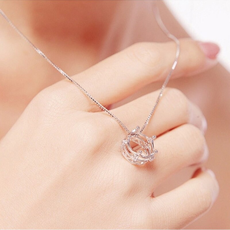 Crown Pendants And Necklaces For Women 925 Stamp Silver Color Bride Wedding  Jewelry  GaaBou