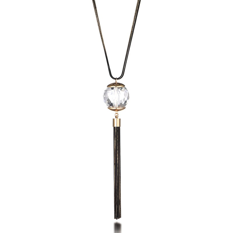 Crystal Bead Sweater Charm Chain Necklace Gold Color Tassel Design Pendant Long Sweater For Women Necklace Jewelry 2022