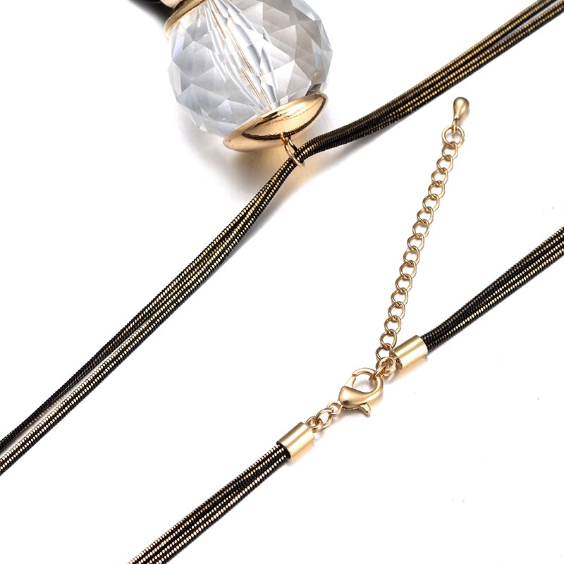 Crystal Bead Sweater Charm Chain Necklace Gold Color Tassel Design Pendant Long Sweater For Women Necklace Jewelry 2022