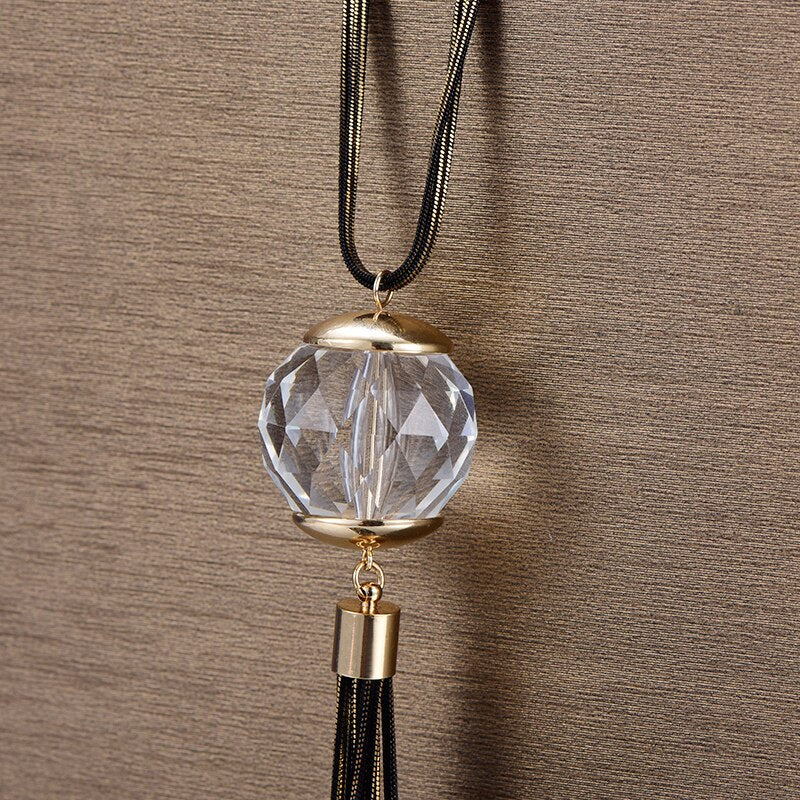 Crystal Bead Sweater Charm Chain Necklace Gold Color Tassel Design Pendant Long Sweater For Women Necklace Jewelry 2022