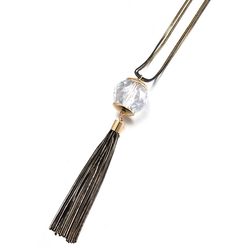 Crystal Bead Sweater Charm Chain Necklace Gold Color Tassel Design Pendant Long Sweater For Women Necklace Jewelry 2022
