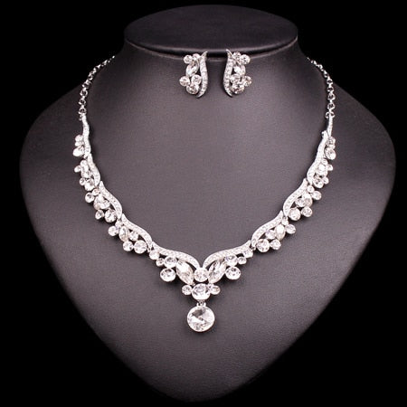 Fashion Crystal Bridal Jewelry Sets for Bride Necklace Earrings Wedding Party Costume Jewellery Set Accessories Decoration Women