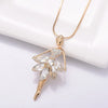 Crystal Dancing Fairy Pendant Necklace for Woman Girls Big Rhinestone Long Chain Sweater Necklaces Jewelry Accessories