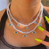 Crystal Evil Eye Pearl Beaded Necklace For Women Geometric Pendant Choker Necklace Boho Jewelry 2022 Trend
