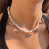 Crystal Evil Eye Pearl Beaded Necklace For Women Geometric Pendant Choker Necklace Boho Jewelry 2022 Trend