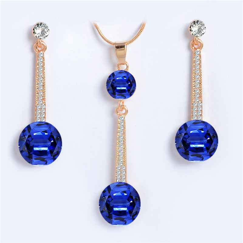Fashion Crystal Jewelry Sets Gold Chain Pendants Necklace Drop Earrings Set Colorful Cubic Zirconia Wedding Bridal Jewelry Sets