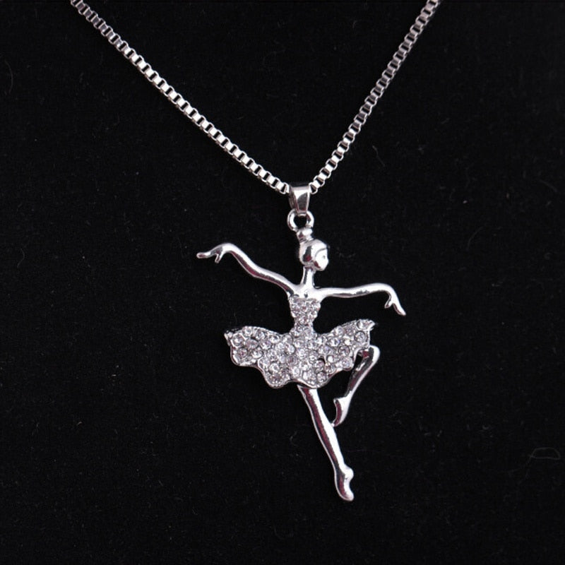 Crystal Little Girl Ballet Dancer Pendant Necklace Rhinestone Charm Necklaces Girls Party Jewelry Gifts