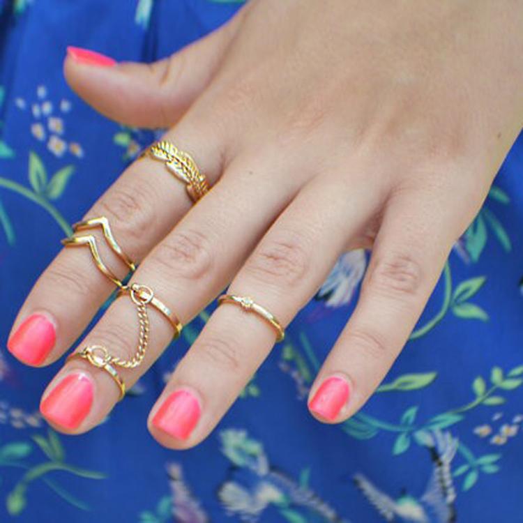 Fashion Crystal Mittens Leaves Shaped Joint Chain Finger Rings Set Color Gold Silver Charming Fine Jewelry