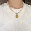 Crystal Smile Face Pendant Pearl Choker Necklace Women Men Neck Chains Pearl Beaded Collar Trendy Clavicle Chain Gift