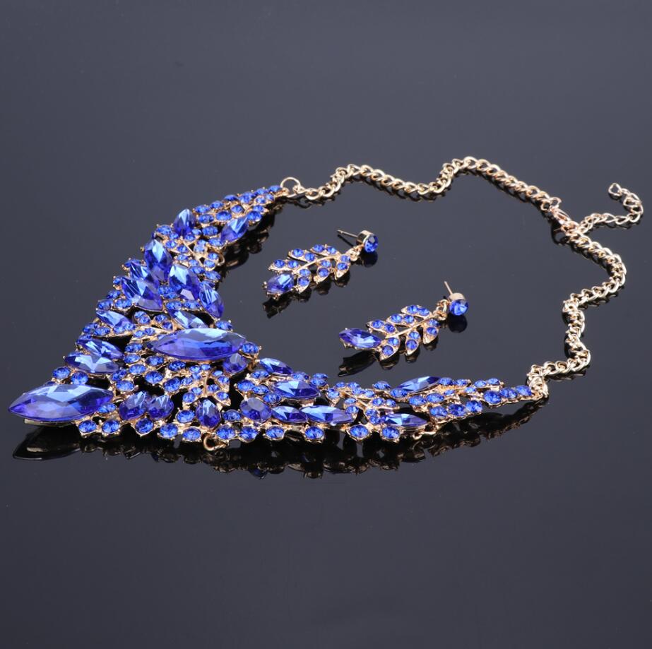 Fashion Crystal Statement Necklace & Earrings Sets for Brides Bridal Jewelry sets Wedding Costume Jewellery Accessories Women