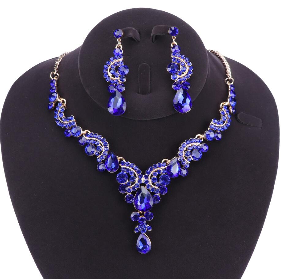 Fashion Crystal Wedding Jewelry Sets For Bride Party Costume Accessories Bridal Necklace Earring Bracelet Ring Jewellery for Wom