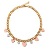 Cubic Zirconia Pink Love Heart Chain Necklace Titanium Steel Enamel Tassel Chain for Women Party Jewelry Gold Plated