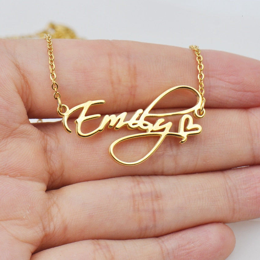 Cursive Name Necklaces For Women Exquisite Heart Letter Choker Necklaces Stainless Steel Charm Bijoux Femme Party Gifts