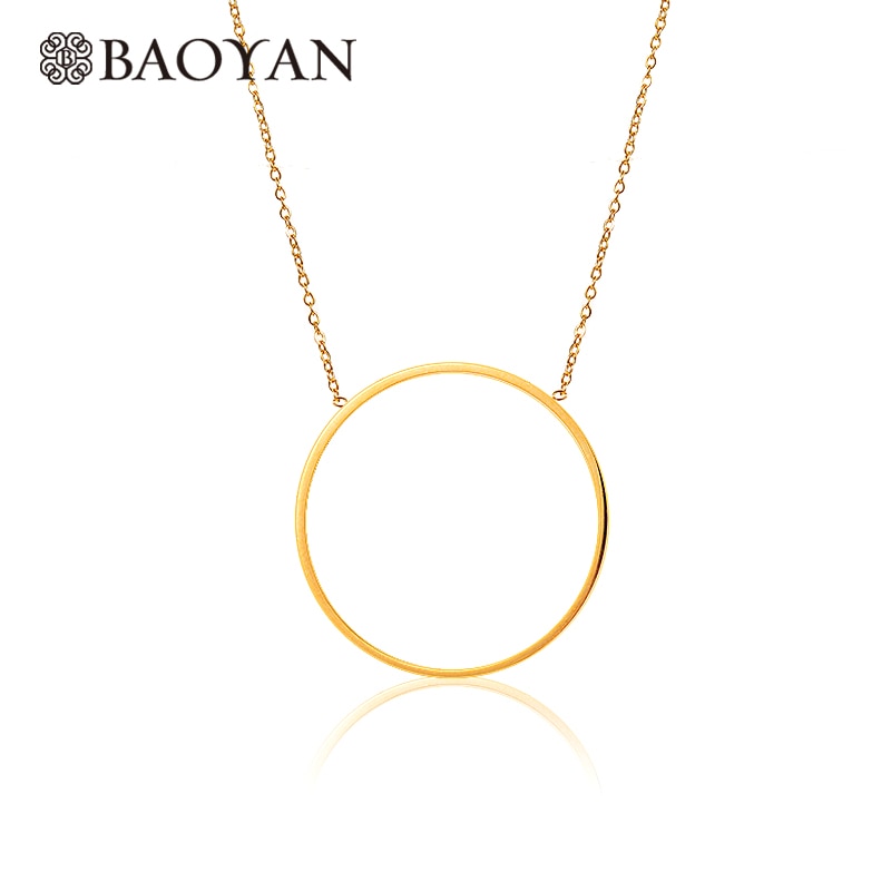 Fashion Cute Chic Ladies 316L Stainless Steel Gold Silver Color Simple Round Pendant Necklace for Women N3
