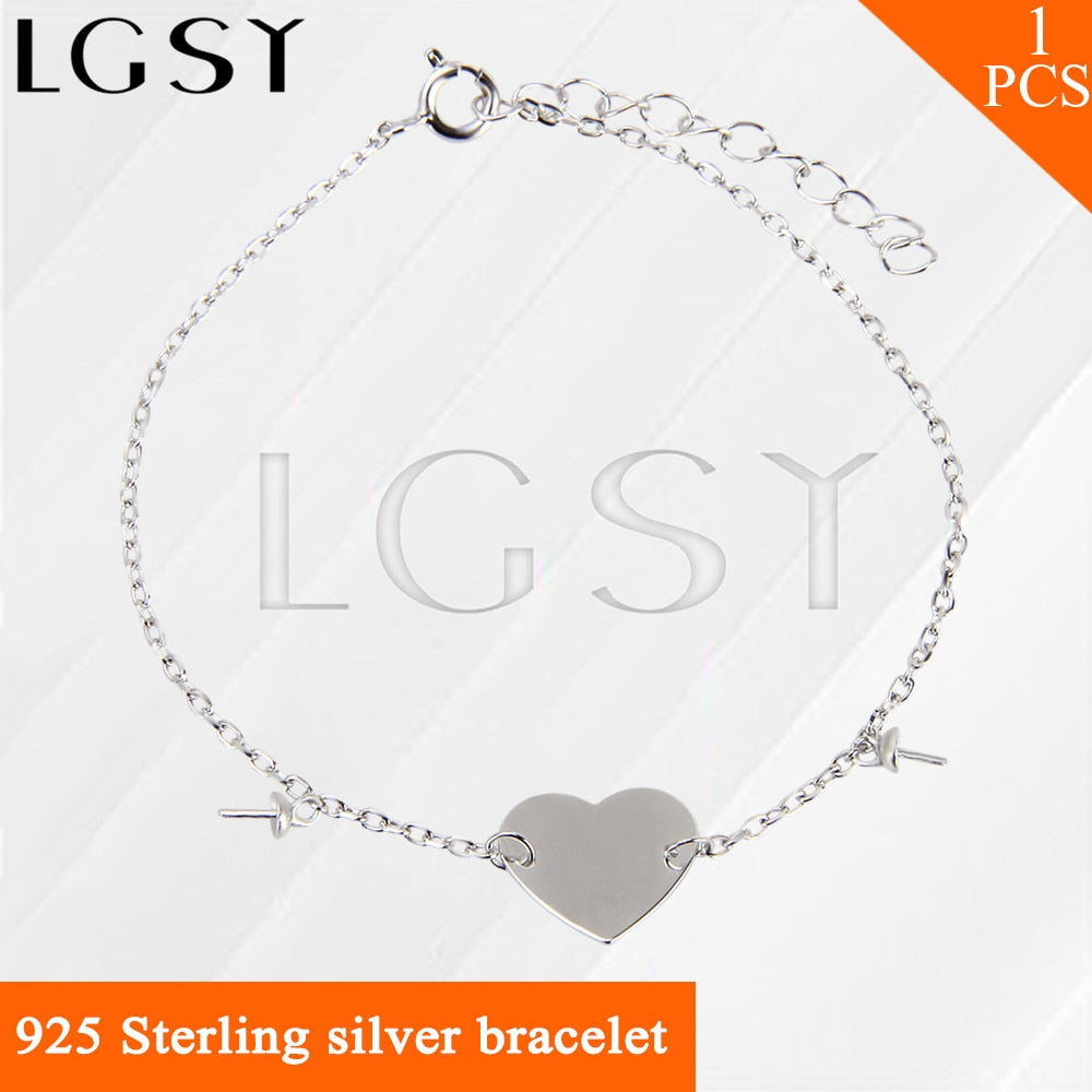 Fashion DIY bracelet metal women hand jewelry 925 sterling silver Heart shape bracelet fitting charms pearl bracelet accessory