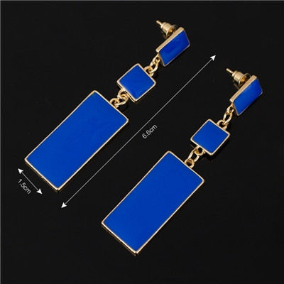 Fashion Design Geometry Gold Color 4 Color Alloy Blue Enamel Drop Earrings For Women Long Earrings On Valentine's D E002