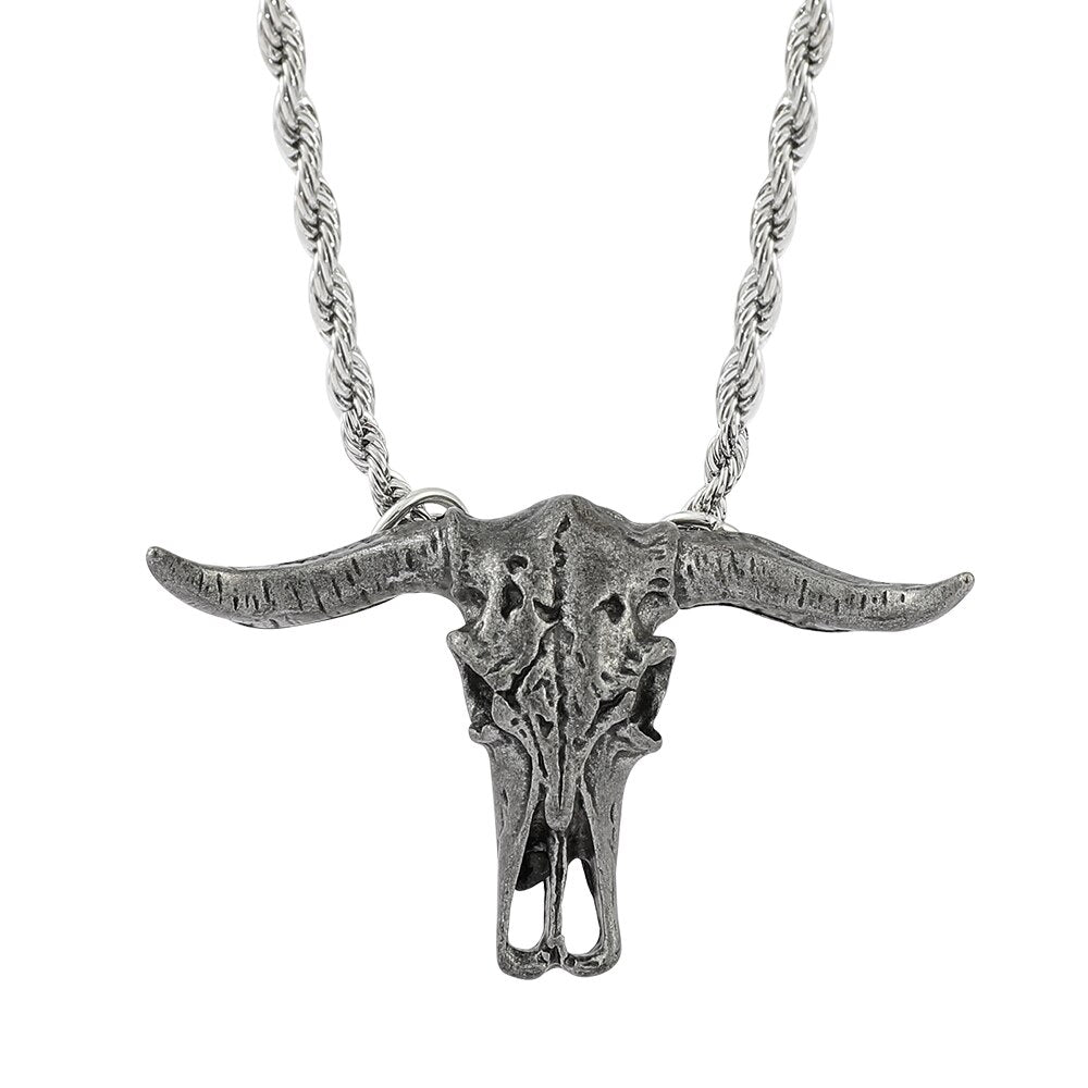 Domineering Gothic Skull Bull Head Pendants Necklace Women Men Punk Rock Neck Chain Hip Hop Jewelry Gift For Friends