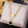 Double Sided Black White Shell Pendant Necklace Stainless Steel Roman Numeral Layered Heart Choker Charm Jewelry Gift