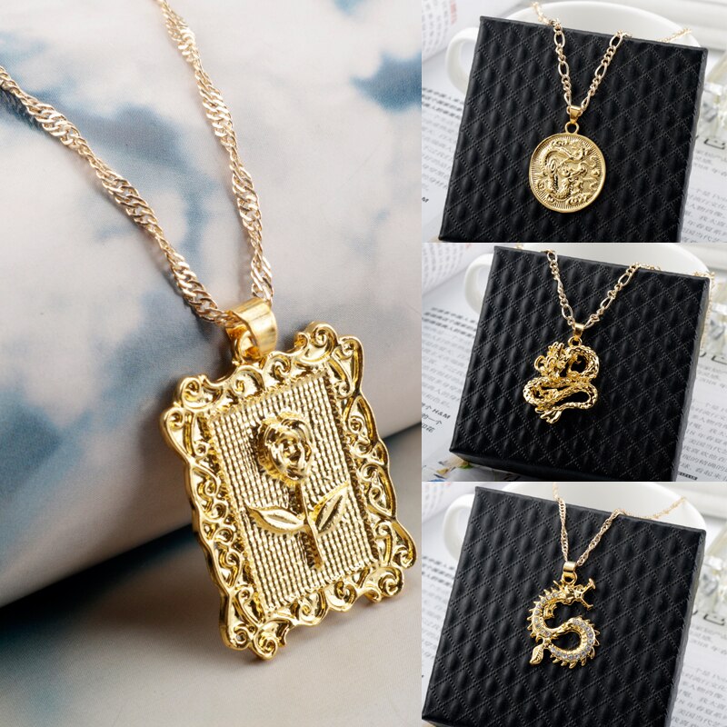 Dragon Pendant Necklaces for Women Gold Chain Dragon Rose Choker Necklace Mascot Ornaments Jewelry Lucky Symbol Gift