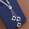 Fashion Elegant Ladies Necklace 925 Hollow Square Pendant Long Necklace Mulit Chain Silver Plated Jewelry Loving Gift AN441