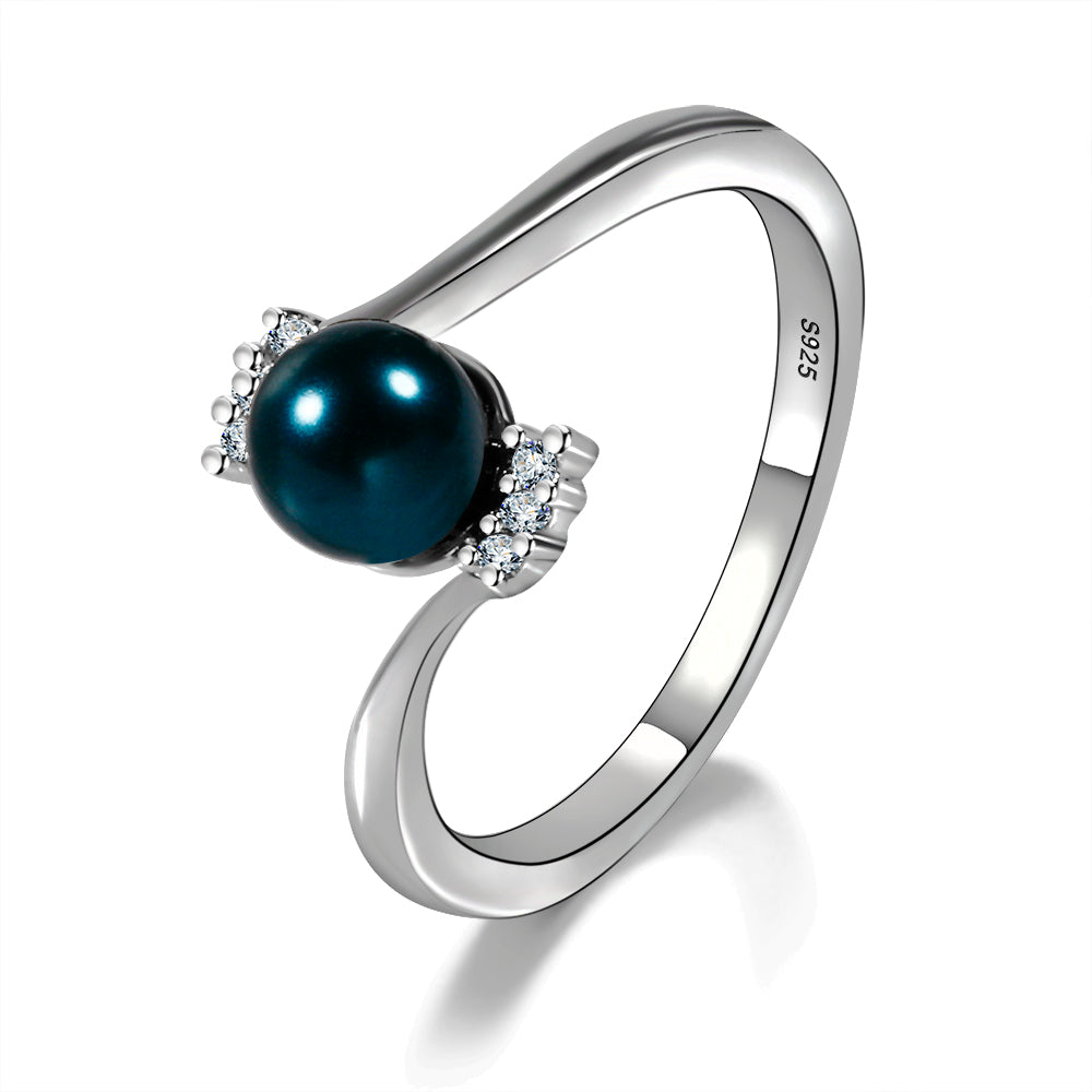 Fashion Elegant Pearl Rings For Women Natural Peacock blue Pearl Ring Party 925 Sterling Silver Jewelry Present Gifts