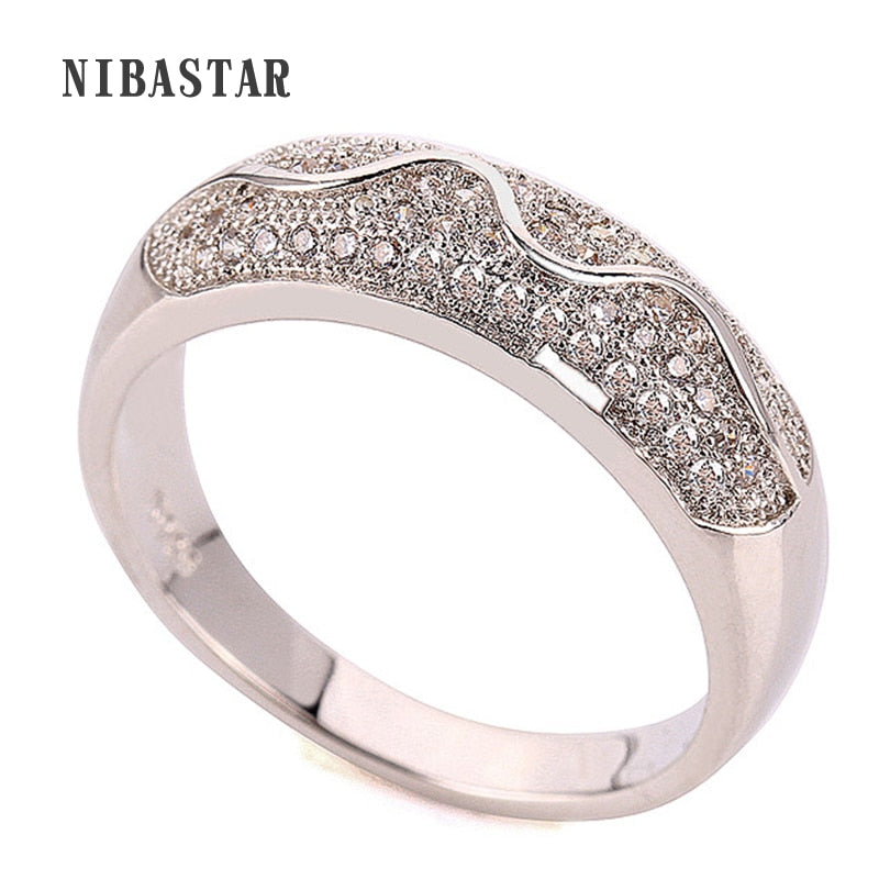 Fashion Engagment Ring Stainless Steel Round White Crystal Cubic Zirconia CZ Band Wedding Rings For Women