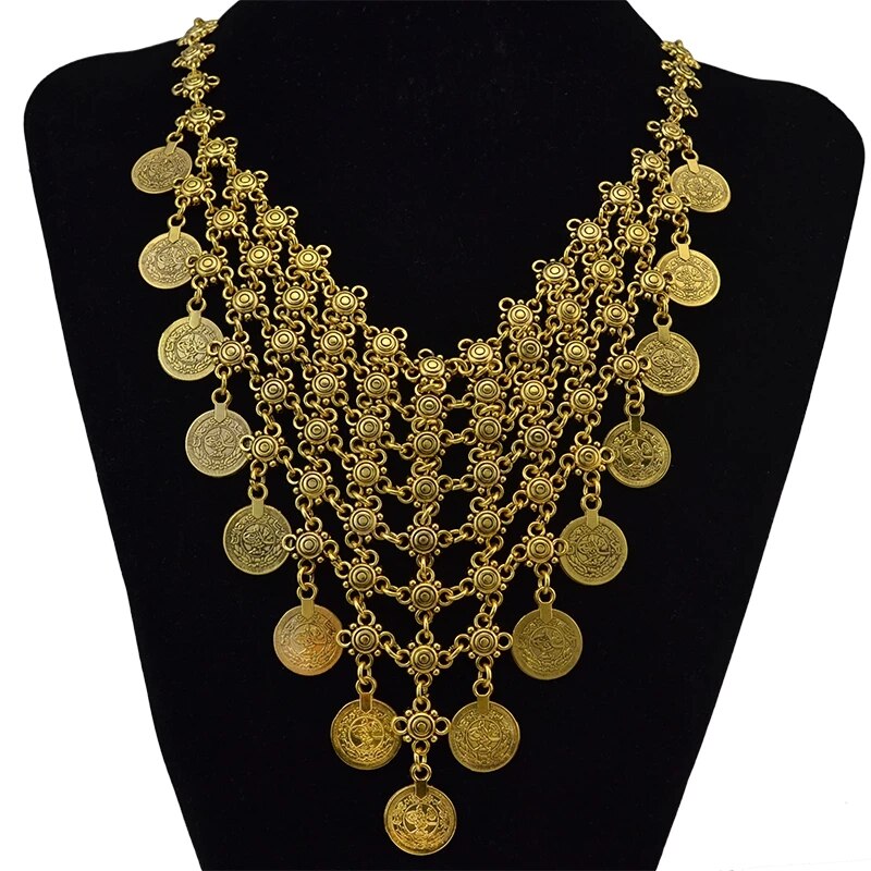 Ethnic Collar Coin Necklace & Pendant Vintage Maxi Choker Statement Collier female Boho Big Women Jewellery Gift