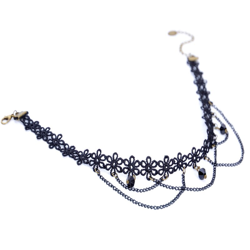 Ethnic Crystal Choker Necklace Women Black Pendant Crystal Rope Chain Lace Choker Necklace Vintage Jewelry For Women