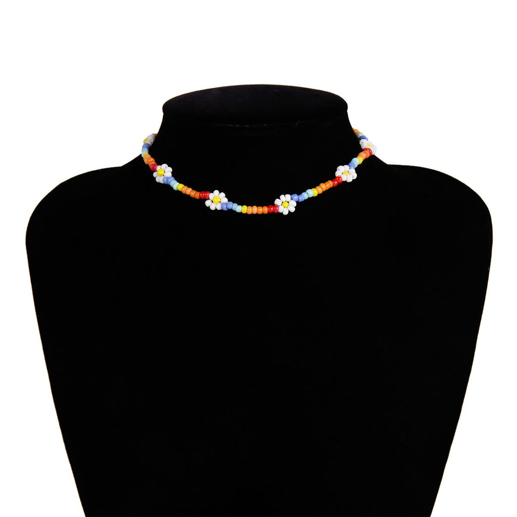 Ethnic Plastic Strand Necklaces Womens Bohemian Color Beads Measle Weaving Flowers Geometric Necklaces Jewelry for Girls