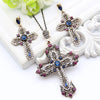 Ethnic Religious Jewelry Flower Cross Necklace Antique Gold Color Resin Women Sacred Spiritual Symbol Pendant Necklace