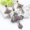 Ethnic Religious Jewelry Flower Cross Necklace Antique Gold Color Resin Women Sacred Spiritual Symbol Pendant Necklace