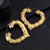 Ethnic Style Geometric Hoop Earrings For Women Gold Color Stainless Steel Bamboo Punk Women Big Hollow Creole Bijoux