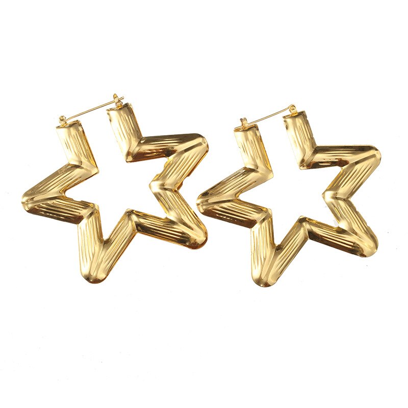 Ethnic Style Geometric Hoop Earrings For Women Gold Color Stainless Steel Bamboo Punk Women Big Hollow Creole Bijoux