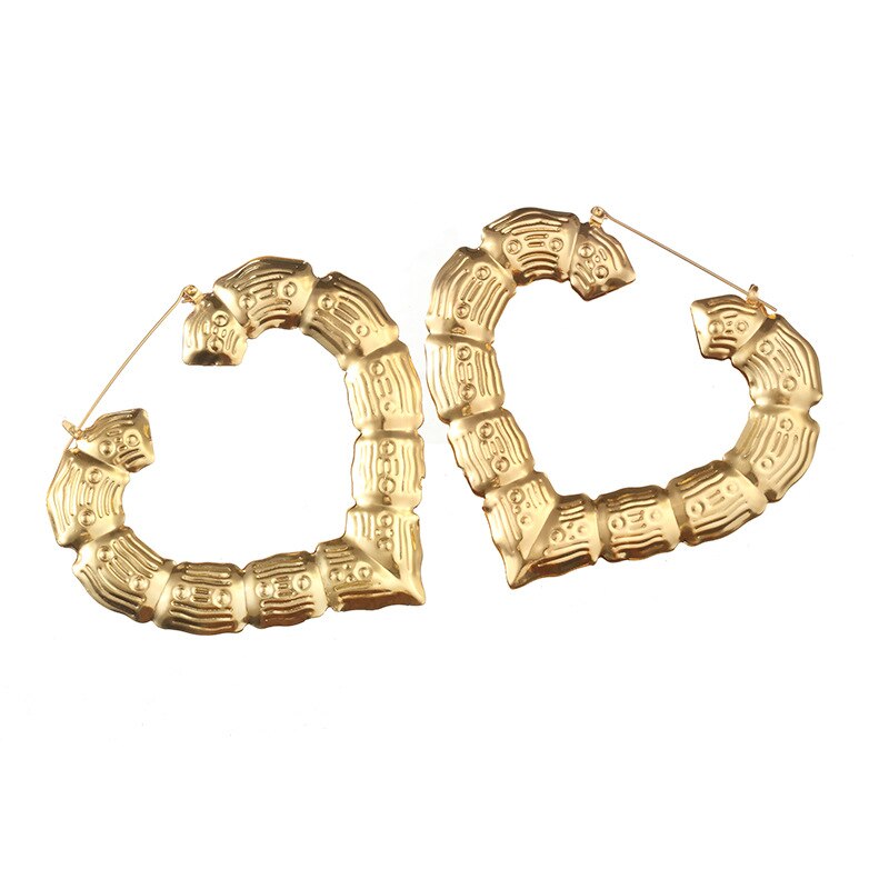 Ethnic Style Geometric Hoop Earrings For Women Gold Color Stainless Steel Bamboo Punk Women Big Hollow Creole Bijoux