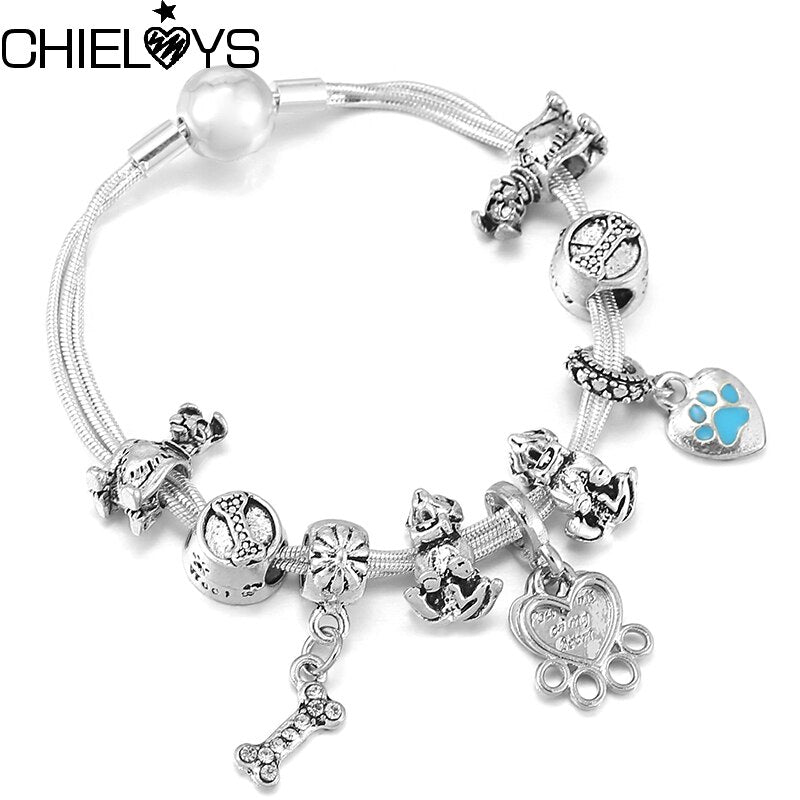 European Style Charm Bracelets With Lovely Dog & Dog Bones Beads Bracelets For Women Kids Jewelry Pulseras Mujer