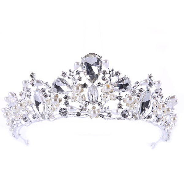 Fashion European Styles Silver Hair Jewelry Pearl Crystal Tiaras And Crowns For Bride Wedding Women Handmade Hair Accessories