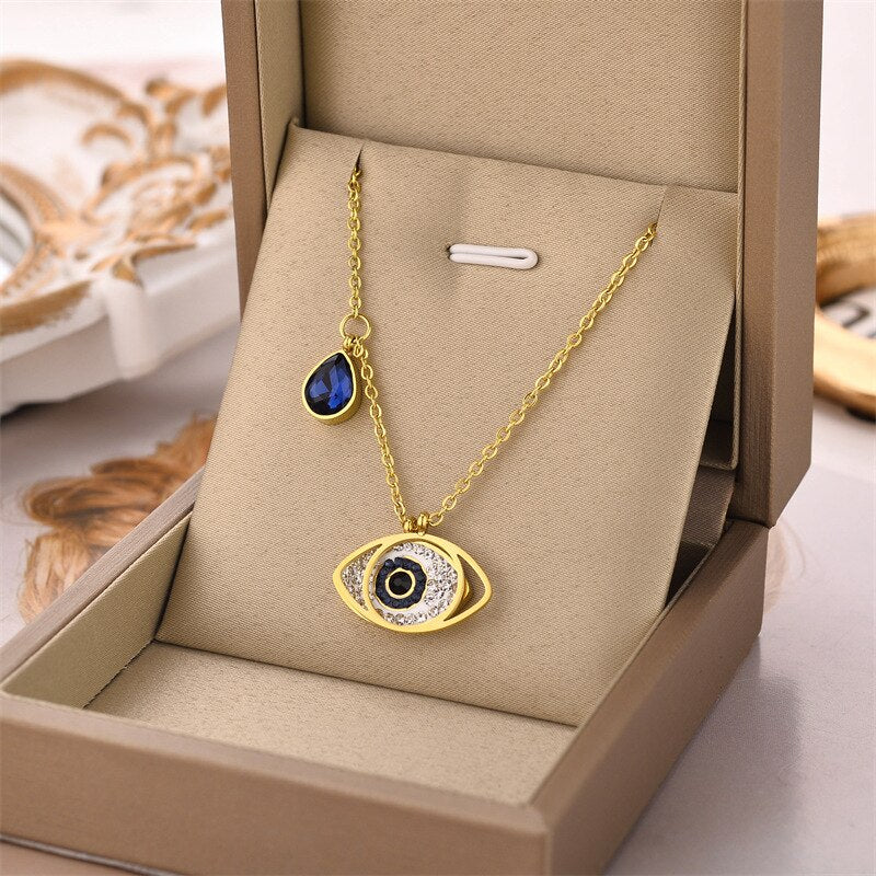 Evil Eye Pendants Necklaces for Women Goth Stainless Steel Choker Necklace Vintage Turkish Eye Neck Chains Jewelry 2022