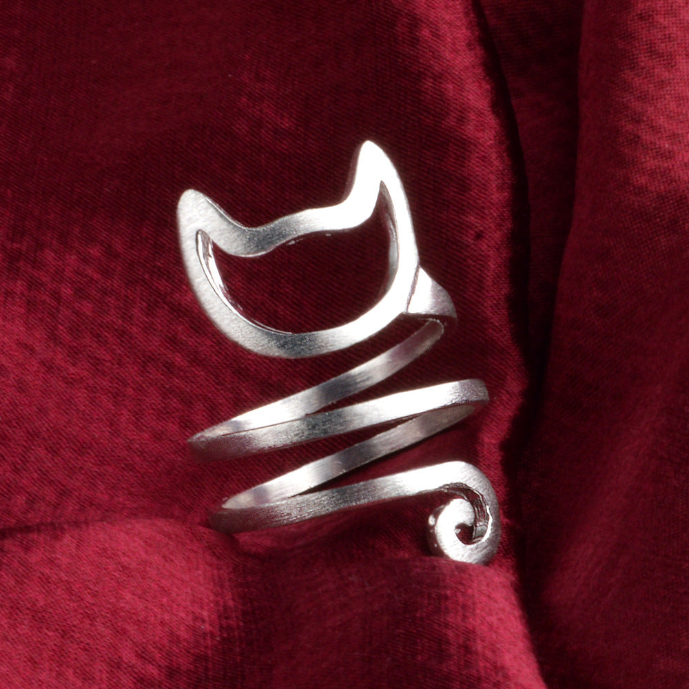 Fashion Female 925 Silver Cat Animal Ring Fashion Simple Gold/Black Color Open Rings For Women Vintage Wedding Jewelry