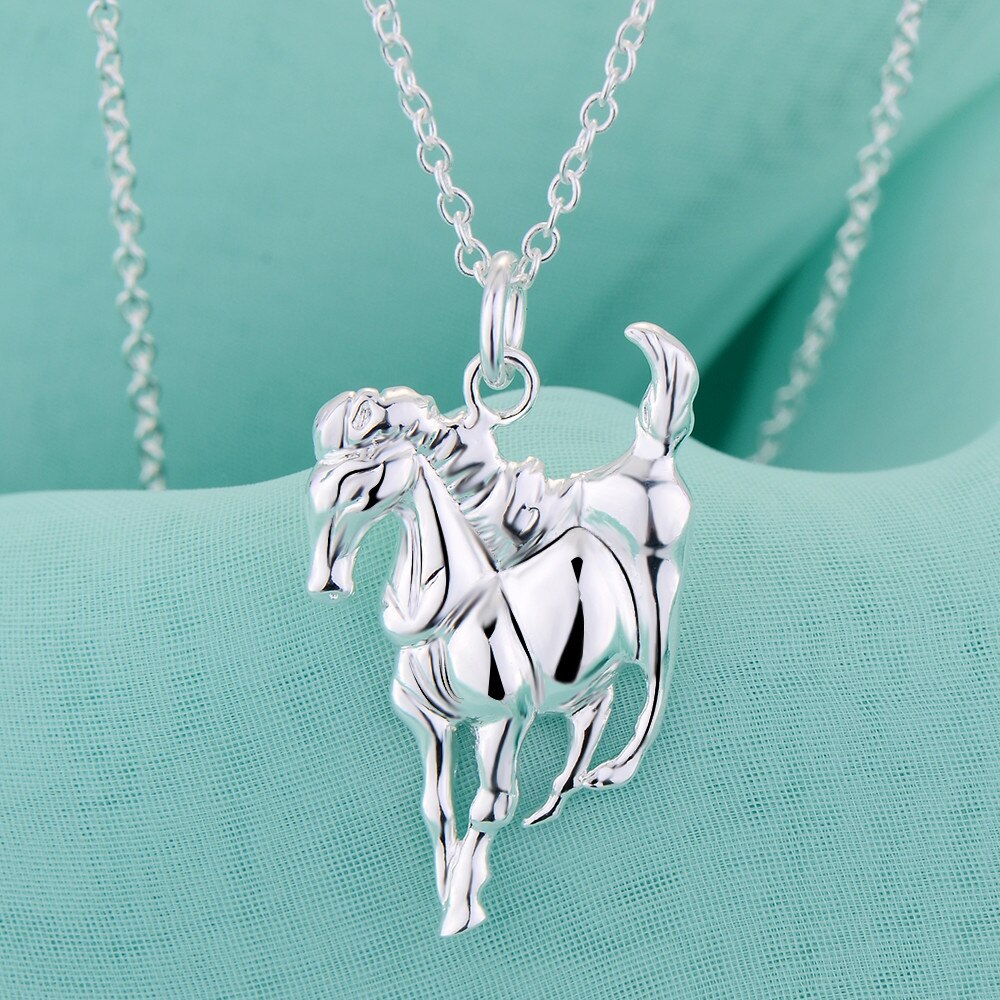Female 925 Stamp Silver Color Horse Pendants And Necklaces For Women Wedding Party Vintage Jewelry  GaaBou