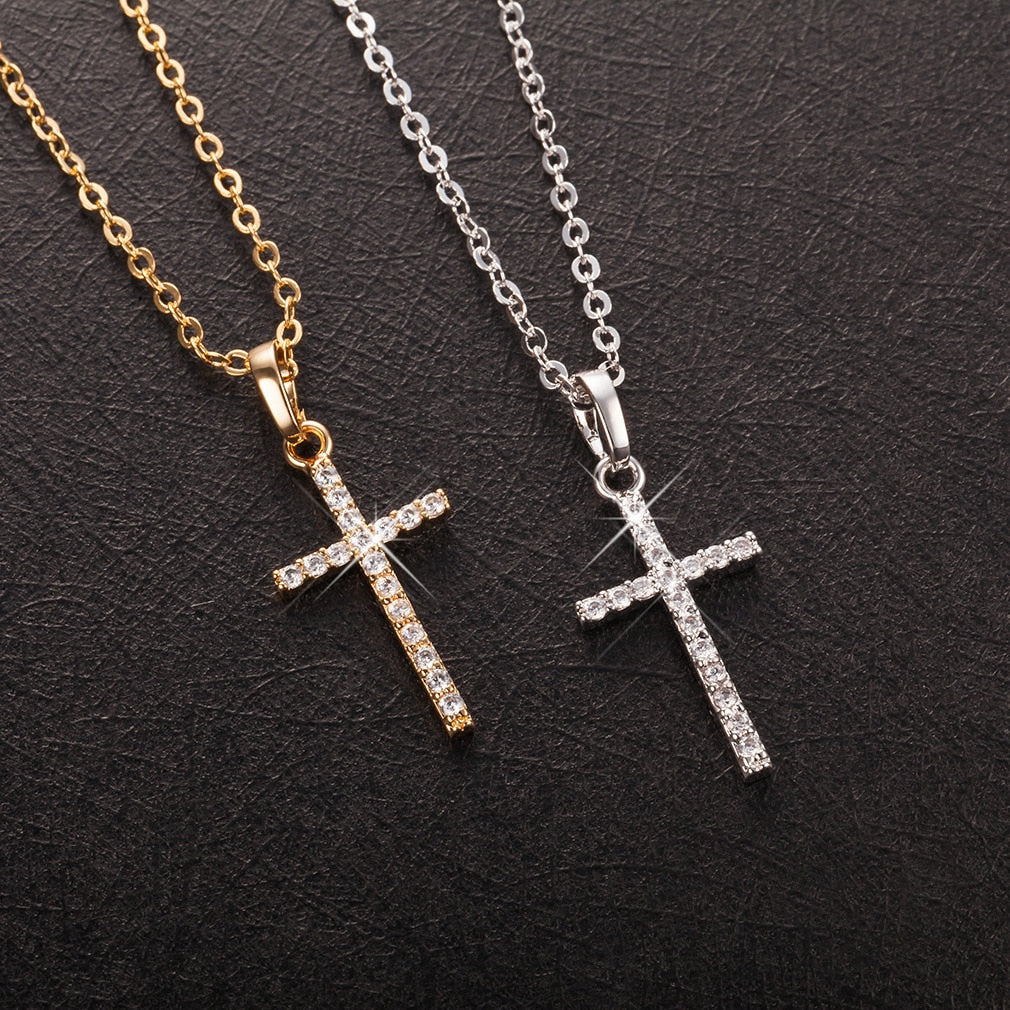 Female Cross Pendants Necklace Gold Color Crystal Jesus Cross Pendant Necklace For Women Jewelry For Men/Women