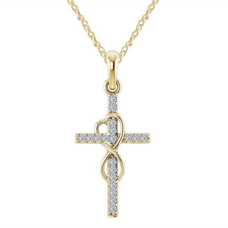 Female Cross Pendants Necklace Gold Color Crystal Jesus Cross Pendant Necklace For Women Jewelry For Men/Women
