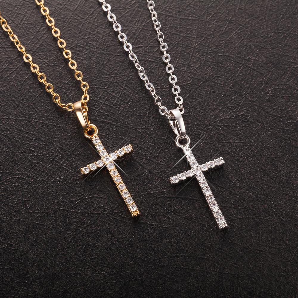 Female Cross Pendants  Gold Black Color Crystal Jesus Cross Pendant Necklace Jewelry For Men/Women