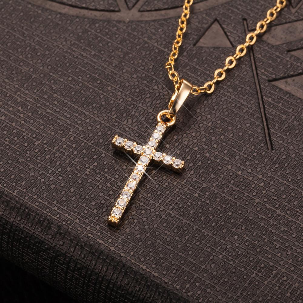 Female Cross Pendants  Gold Black Color Crystal Jesus Cross Pendant Necklace Jewelry For Men/Women