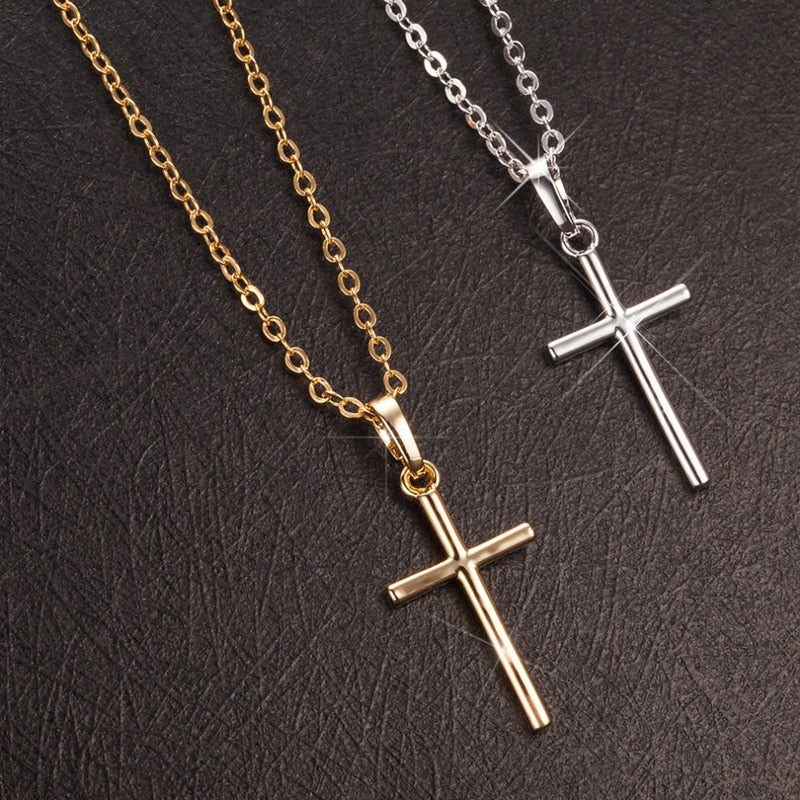 Female Cross Pendants  Gold Black Color Crystal Jesus Cross Pendant Necklace Jewelry For Men/Women