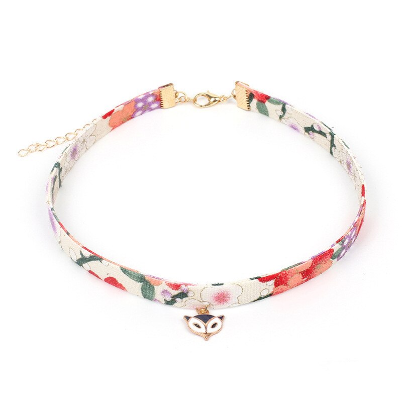 Floral Printed Choker Necklace Cherry Harajuku Sakura Tassel Pendant  For Women Summer Necklace Jewelry Accessories