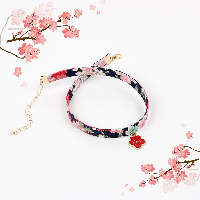Floral Printed Choker Necklace Cherry Harajuku Sakura Tassel Pendant  For Women Summer Necklace Jewelry Accessories