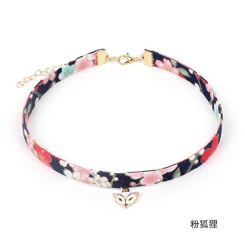 Floral Printed Choker Necklace Cherry Harajuku Sakura Tassel Pendant  For Women Summer Necklace Jewelry Accessories